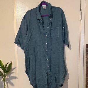 Summer Women Blue Button-Up Shirt